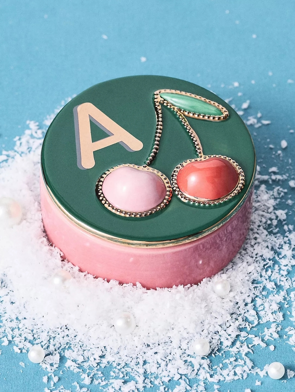 Anthropologie Handpainted Stoneware Monogram Trinket Box Letter A